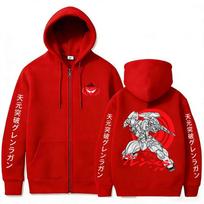 Anime Tengen Toppa Gurren Lagann Zipper Hoodie Men Women Clothing Manga Oversized Zip Up Sweatshirt Men's Cosplay Zip Up Jacket XL red