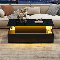 100*50*40cm Liftable Coffee Table with 4 Drawers, High-Gloss Side Table with LED, Living Room Table with Hidden Storage, Black, MDF 100 x 50 x 40 cm