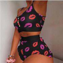 Moteriški 2 dalių Kawaii braškių rašto Cami pižamos rinkinys Sexy Crop ir šortai, kostiumai moteriškai miegui Y2k XXXL brown
