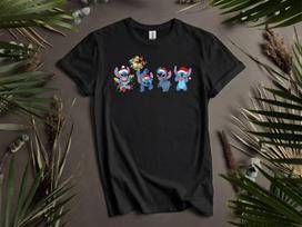 Cute Santa Stitch Christmas Balloon T-shirt T shirt Men Women Unisex Tshirt K93 L black