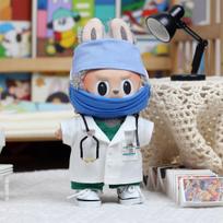 Labubu Doll Nurse Uniform Macaron Series Fabric Outfit Medical Costume Kids Playtime Hanging Toy Accessory white