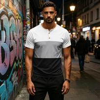 Men’s Casual Short Sleeve Henley Shirt with Panel Design Classic Button Front Comfortable Fit Top M balta