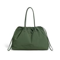 Large Capacity Drawstring Shoulder Bag Sport Lightweight Tote Bag Commuter Travel Storage Bag tamsiai žalia spalva