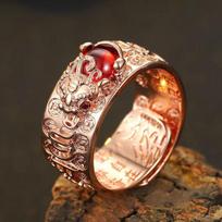 Retro Lucky Pixiu Ring for Men and Women Yellow Garnet Trendy Six-Word Mantra Opening one size(6-13) brown
