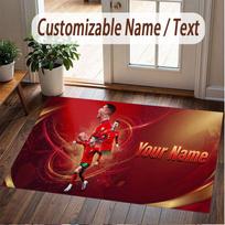 Custom Rug Cristiano Ronaldo Pattern Print Name Text Soft Non‑Slip Floor Carpet for Home Indoor Decoration 40cmx60cm gray