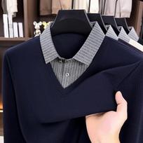 Vyriški netikri dviejų dalių ilgomis rankovėmis marškinėliai Polo marškinėliai Rudens atlapuotas laisvalaikio vienspalvis apatinis sluoksnis 3XL gray