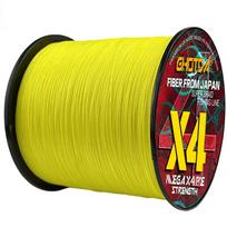 1000M 4 sruogų pintas žvejybos valas, daugiagijinis siūlas X4 karpinis PE viela 10-80LB 0,11-0,50 mm 10lb geltona