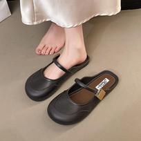 Baotou slippers women wear retro French lazy shoes with soft soles in summer, new one-pedal and half-drag beach slippers 40-41 yards juoda