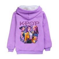 5112 Kids Girls Huntrix Kpop Zoey Mira Rumi Print Long Sleeves Velvet Winter Jacket 150cm violetinė