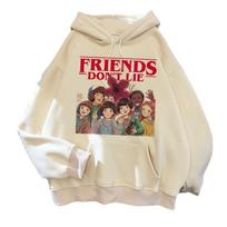 Stranger Things spausdintas džemperis su gobtuvu Pavasaris Ruduo Vyriškas Moteriškas Ilgomis Rankovėmis Gobtuvu Laisvalaikio Šiltas Sportinis Džemperis M beige