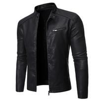 Cross2024 Men's Stand Collar Motorcycle Leather Jacket: European & American Fashion, Washed Leather XL juoda