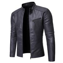 Cross2024 Men's Stand Collar Motorcycle Leather Jacket: European & American Fashion, Washed Leather M tamsiai pilka spalva
