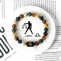 12 zodiako ženklų Skorpiono apyrankė Natūralaus akmens Tigro akies karoliukų apyrankės vyrams, moterims, Vėžio, Mergelės, Liūto, Svarstyklių porų papuošalai 8mm Beads&21cm(8.27inch) gray