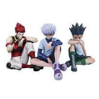 H×H Anime Figure Gon Freecss Killua Zoldyck Action Figure sitting pose Anime Hisoka Figure Statue Car Ornaments PVC Model Playthings 8-12CM gray