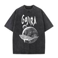 Plauti vintažiniai metalo roko grupės „Gojira“ marškinėliai, „Magma“ marškinėliai, „Fortitude“ marškinėliai, vyriški moteriški madingi dideli marškinėliai, gatvės stilius 2XL black
