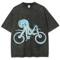 Unisex Short Sleeve T-shirts Washed Octopus T Shirt Casual Fashion Hip Hop Vintage Tee Shirt Men Women Clothing Summer Tops 3XL įvairiaspalvis