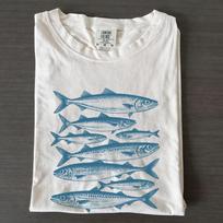 Blue Sardines Fish Shirt, Coastal Ocean Graphic, Vintage Fisherman Block Print Tee 2XL gray