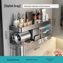 Punch-Free Hair Dryer Holder Shelf & Fixing Bracket black
