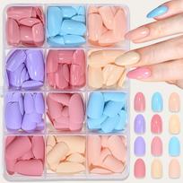 288Pcs Per Box Dopamine Creamy Colors Press On Nails Mid Length Almond Glossy Matte Solid Color Nail Tips Set beige
