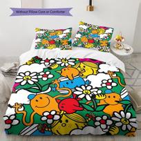 Mr. Men and Little Miss Pattern Bedding Quilt Set  Home Decoration  Gift (1 * duvet cover + 2 * pillowcase  without core) 155x200cm
