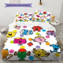 Mr. Men and Little Miss Pattern Bedding Quilt Set  Home Decoration  Gift (1 * duvet cover + 2 * pillowcase  without core) 155x200cm