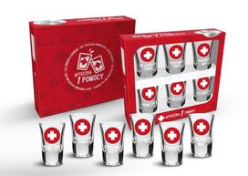 6 glasses. FIRST AID KIT 35ml. SHOT ON