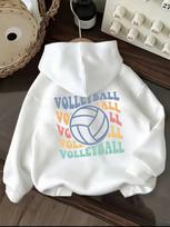 Aesthetic Volleyball Kids Hoodie Vintage Bubble Letter Sport Back Graphic Autumn Winter Fleece Soft Children Fashion Hoodie 160 white