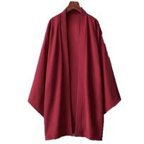 Vyriškas ilgas vienspalvis japoniškas kimono pončas vasarai kasdienis laisvas moteriškas yukata haori paplūdimio juodas hiyoshi marškinių švarkas M vyno raudonos spalvos