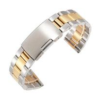 Nerūdijančio plieno laikrodžio dirželis 18mm 20mm 22mm 24mm 26mm 28mm 30mm sulankstomas sagties dirželis Vyriški pakaitiniai laikrodžio apyrankės priedai Middle Gold  18mm white