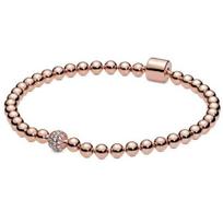 Autentiškas 925 prabos sidabro rožinio aukso karoliukų ir Pave kristalų slankiojantis apyrankės bangle tinka moterims karoliukų pakabukas pasidaryk pats mados papuošalai 18cm beige