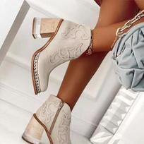 Odiniai moteriški ankle boots Moteriški batai Žemas kulnas Šaunūs Britiški Siuvinėtas dizainas Minkšti trumpi batai Šventiniai moteriški apavai 37 balta