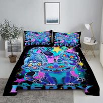 D-Demon Hunters K-pop Bed Sheet Set 3D Printed Bed Flat Sheet With Pillowcase Bed Linen King Queen Size 110X230cm(2Pcs) blue