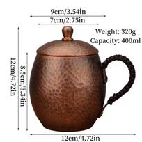 Vintage Handcrafted Copper Coffee Mug,Camping Beer Mug With lid Hammer Texture Handle Beverage Juice Cups Drinking 400ml Tea Cup 400ml brown