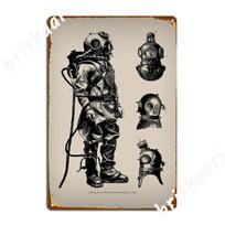 DORA Tin Sign Vintage Deep Sea Diver Nautical Metal Plaque Poster Garage Decoration Cave Pub Design Club Party Tin Sign Poster 20x30cm（7.8x11.8inch） gray