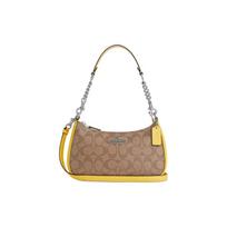 COACH shoulder bag Teri 25 Letter Logo Classic Presbyopia Zipper Closure Canvas and Leather Underarm Saddle Crossbody Medium Women's Khaki with Retro