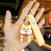 Shiba Inu & Friends PVC Rubber Keychain - Cute Animal Bag or Car Charm black