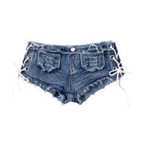S-XL Vyriški žemo liemens itin trumpi džinsiniai šortai su neapdorotu kraštu ir plyšiais, šone surišami raišteliais,  booty  džinsai vakarėliui, klubiniai drabužiai M