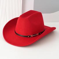 Windproof Cowboy Cap With Large Brims Breathable Western Cowboy Hat With Decorative Buckle Polyester Western Top Hat gray