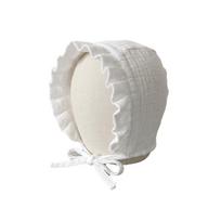 100% Cotton Muslin Baby Bonnet Chin Strap Baby Hat Vintage Newborn Hat  Girls Boys Summer Autumn white