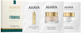 Rinkinys Ahava: multivitaminas C+, stangrinamasis, serumas, veidui, 3 ml + multivitaminų stangrinamasis masažas, kreminė kaukė, veidui, 3 ml + multivitaminų stangrinamasis, dieninis, kremas, veidui, SPF 30, 3 ml