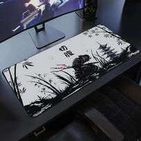 Japanese Samurai Desk Mat XXL Black and White Gaming keyboard mat large Oni Samurai extended deskpad Ghost of Tsushima Mousepad 30cmx60cm(11.8x23.6inch) gray