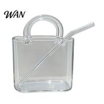 Infused Water Pitcher Handbag Shape Glass Mug 750ml Clear Creative Tumbler for Juice Cocktail Iced Girls Room Decor Coffee Cute Purse Decorative Fish 1pc A white