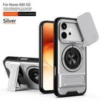 Armor Shockproof Phone Case For Honor 600 Honor 600 Pro 5G Sliding Camera Cap Built-in Magnet Ring Kickstand Protective Funda for Honor 600 Global&Honor 600 gray