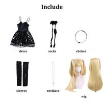 MisaMisa Cosplay Mirties Cosplay Kostiumas Misa Amane Perukas Moteriška Odinė Suknelė Nėriniais Papuoštos Rankovės Kojinės Karoliai Chokeris Rinkinys Apranga S black