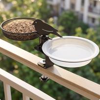 DeckMounted Bird Feeder with Bath | Adjustable, for Balcony black