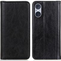 Case for Sony Xperia 5 V, Wallet Litchi Leather, Black