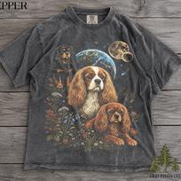 Cavalier King Charles Spaniel Space Shirt, Vintage Cosmic Dog T-Shirt, Celestial Puppy Tee, Cavalier Mom Gift, Comfort Colors S gray