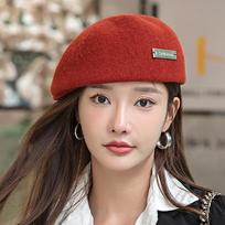 Wool Beret Women's Forward Hat Autumn and Winter British Retro Alphabet Painter Hat black