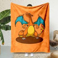 1PC Japanese Cartoon Pokemon Charizard Dragon Fluffy Soft Flannel Blanket Sofa Adult Blanket Office Lunch Break Blanket Gift 75x90cm orange