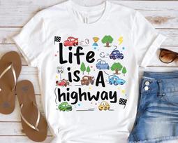 Disney Pixar Cars McQueen Matter Life is a Highway Unisex Adult Kid Tee M gray